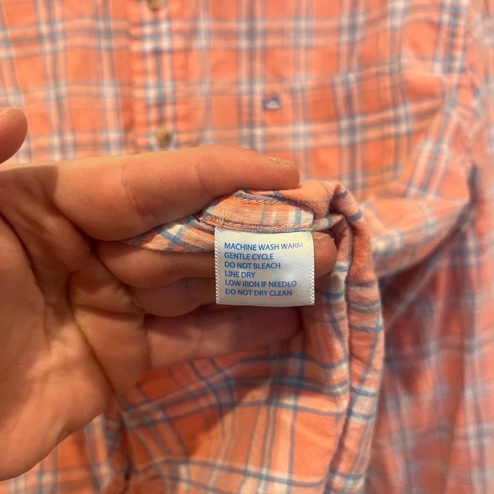 Southern Tide Long Sleeve Men’s Button Down Pink Plaid Linen Blend Trim Fit EUC - Picture 4 of 5